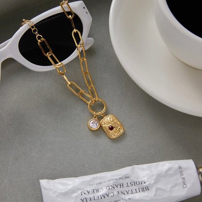 18K Gold Plated Link Charm Bracelet With Crystal & Baroque Pendant Tarnish Free