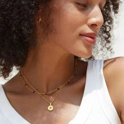 Silver Natural Garnet Star Gold Plated Disc Pendant Necklace
