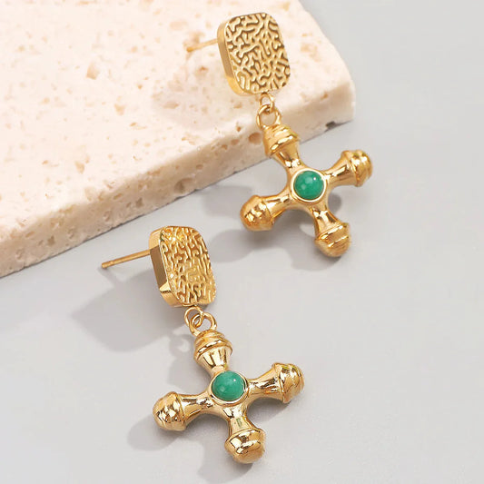 18K Gold Plated Stainless Steel Cross Earrings Stud