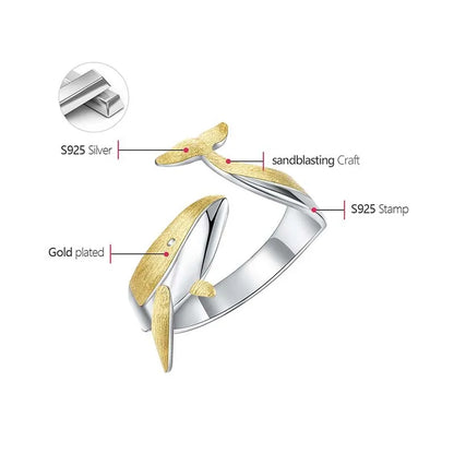 Silver Adjustable Whale Dancing Ring