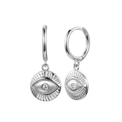 925 Sterling Silver Needle Round Vintage Geometric Pendant Earrings
