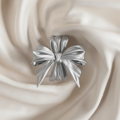 Silver Elegant 3D Silk Ribbon Stud Earrings