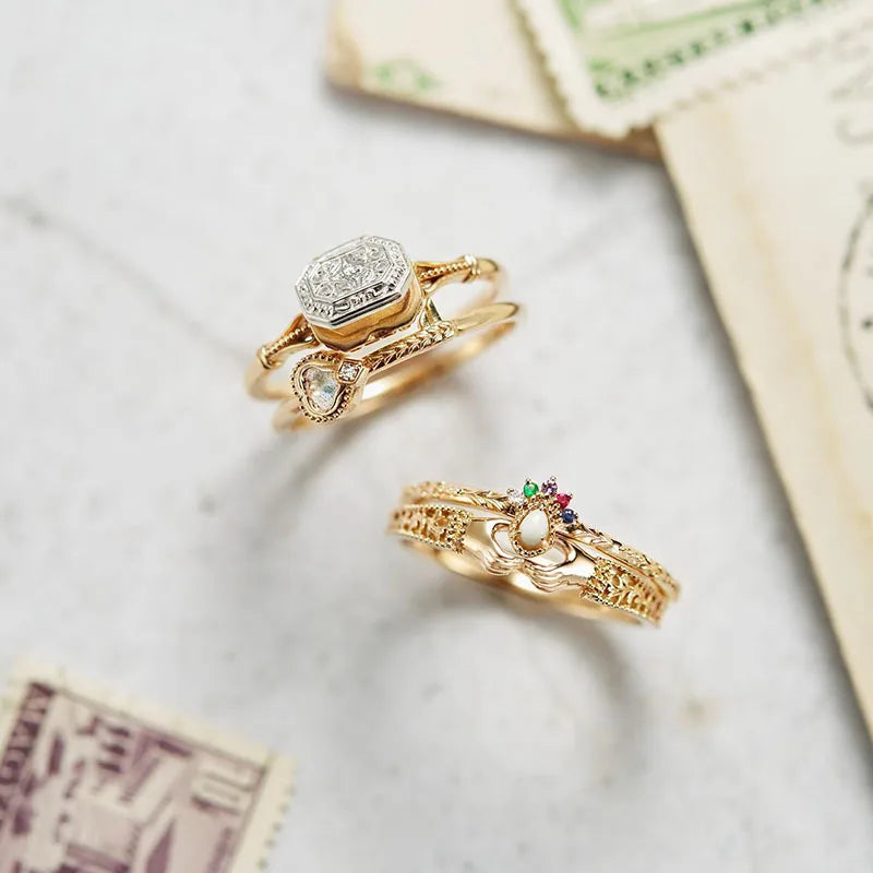 Vintage 925 Sterling Silver Gold Vermeil Ring for Women – Retro Pattern Box Design