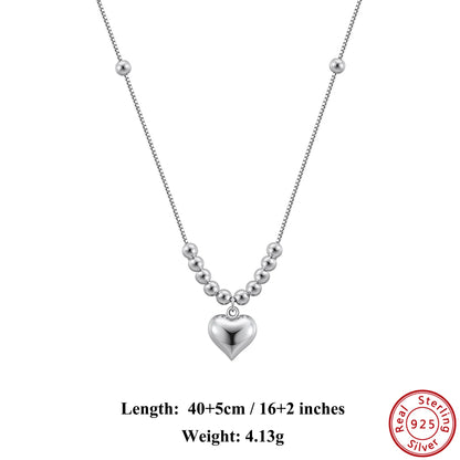 925 Silver Heart Pendant Necklace – 14K Gold Plated with Dainty Snake Chain & Sparkling Beads