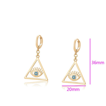 18k Gold Plated Triangle Evil Eye Hoop Drop Earrings