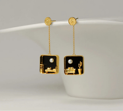 Silver Square Shaped inlaid with Glass and Pearl Creative Cat