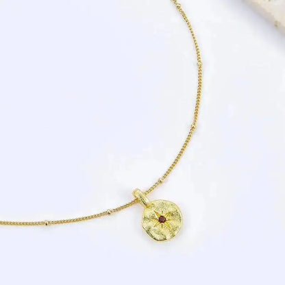Silver Natural Garnet Star Gold Plated Disc Pendant Necklace