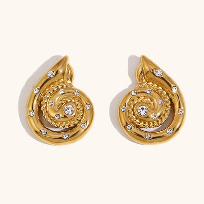 Waterproof 18K Gold Plated Twist Snail Earrings, Stainless Steel Studs