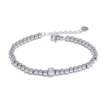 Gold Plated Stainless Steel Bead Chain Bangle Bracelet Cubic Zirconia, Waterproof