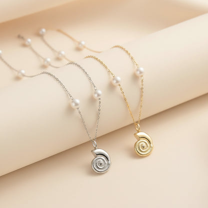 Silver Shell Texture Pendant Necklace With Natural Freshwater Pearl Ornament