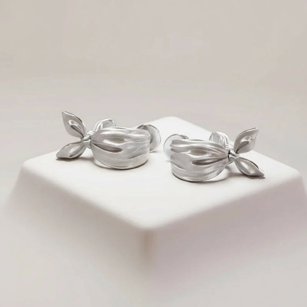 Silver 3D Bow Stud Earring