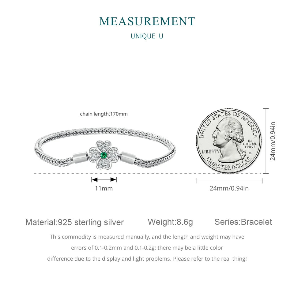 Silver Four-Leaf Clover Snake Bracelet