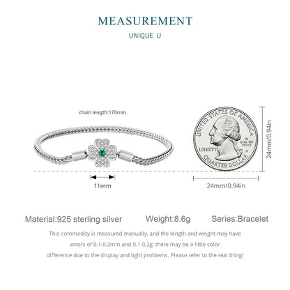 Silver Four-Leaf Clover Snake Bracelet