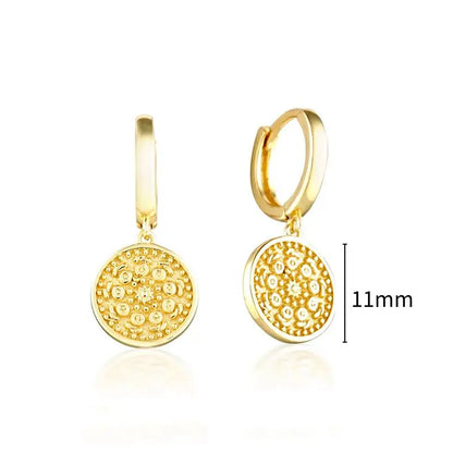 925 Sterling Silver Needle Round Vintage Geometric Pendant Earrings