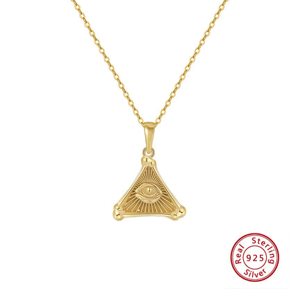 925 Sterling Silver Triangle Devil's Eye Pendant Necklace – Trendy Vintage Charm Jewelry