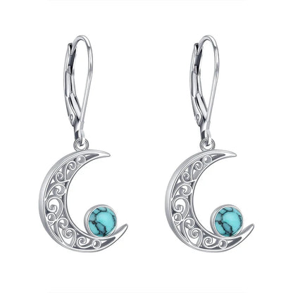 Silver Turquoise Celtic Star Moon Earrings