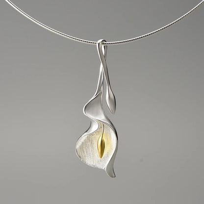 Silver New Calla Lily Flower Pendant and Chain Necklace