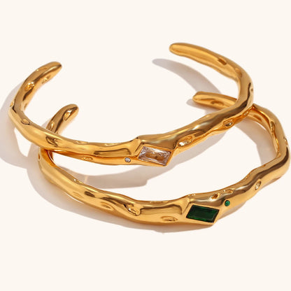 18K Gold CZ Open Bracelet Waterproof Stainless Steel Hypoallergenic