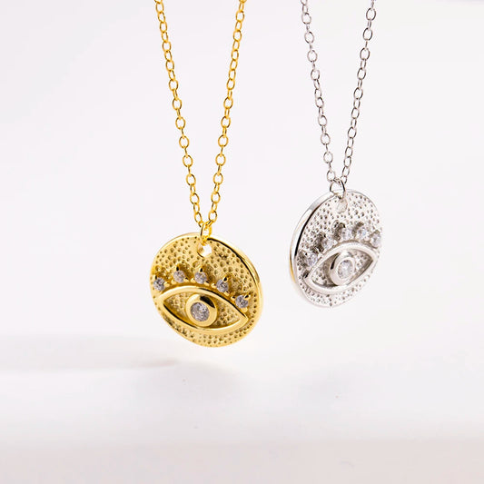 Silver Gold Eye Colorful Pendant Long Chain Necklace