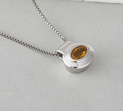 Silver Inlaid with Natural Citrine Classic Oval Shaped Earrings & Pendant