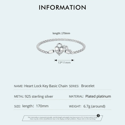 Silver Heart Lock and Key Buckles Basic Chain Bracelet
