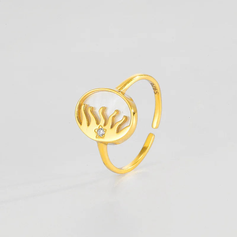 925 Sterling Silver White Mother of Pearl Oval Sun Adjustable Open-end Ring