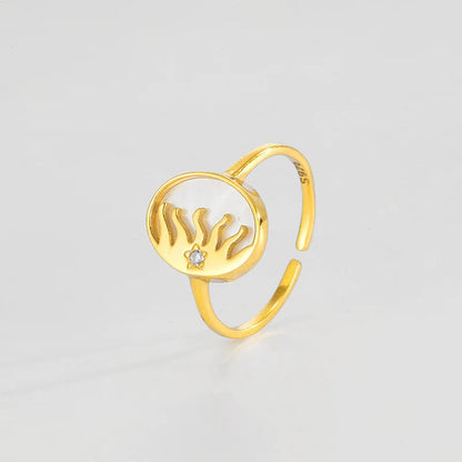 925 Sterling Silver White Mother of Pearl Oval Sun Adjustable Open-end Ring