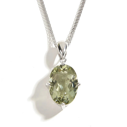 Silver Natural Green Amethyst Gemstone Pendant Necklace