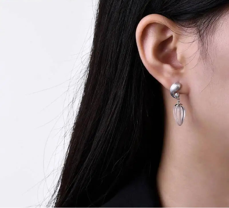 Silver Natural White Crystal Water Drop Dangle Earrings