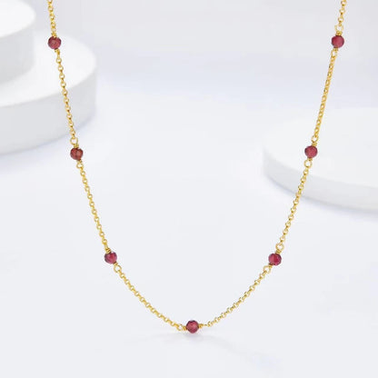 Silver Gold Plated Garnet Spaced Bead Station Necklace