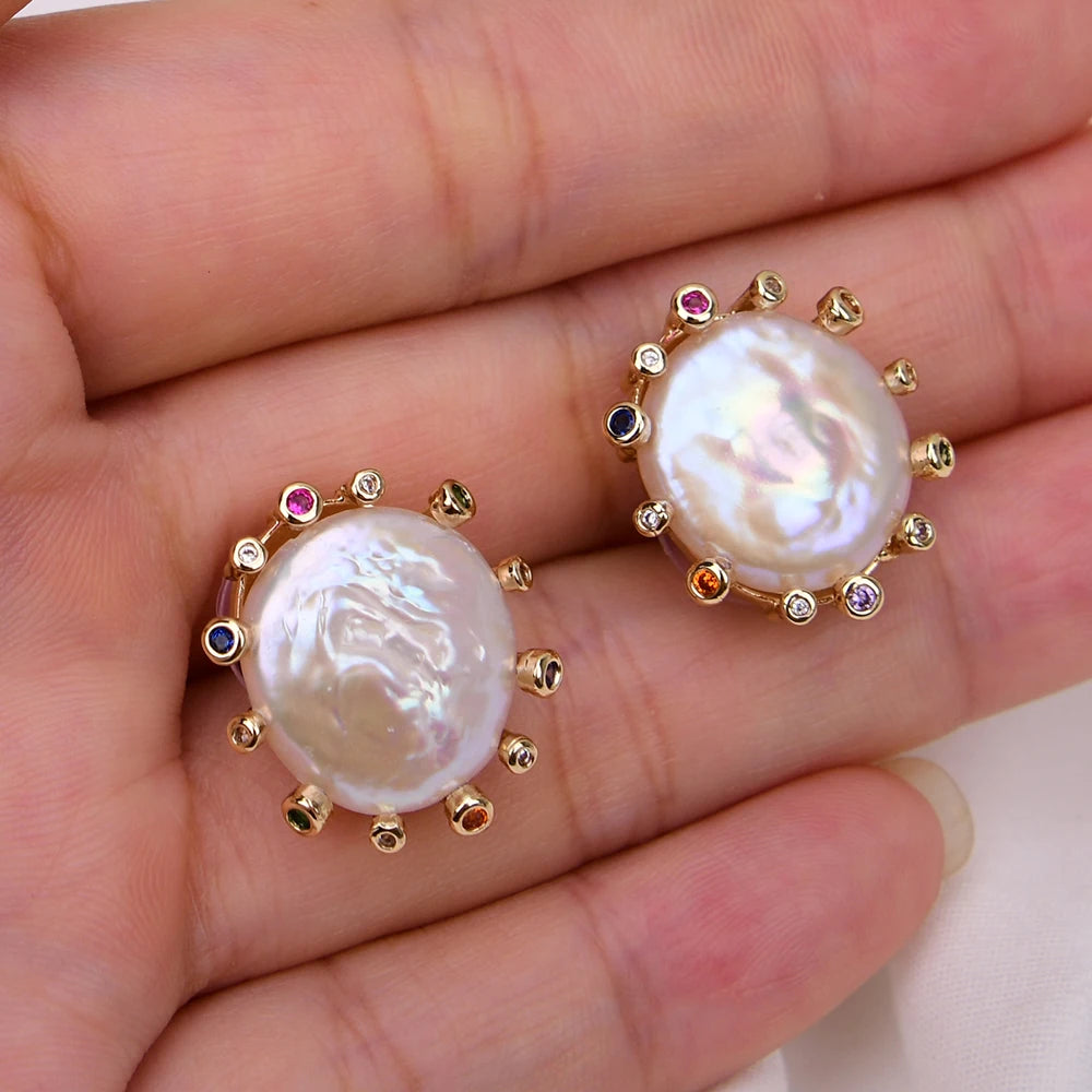 Natural Cultured White Keshi Pearl Stud Earrings