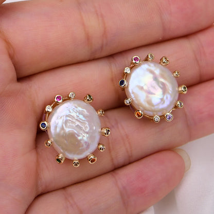 Natural Cultured White Keshi Pearl Stud Earrings