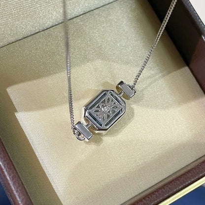 Silver Sparkling Emerald Cut Aquamarine Gemstone Pendant Necklace