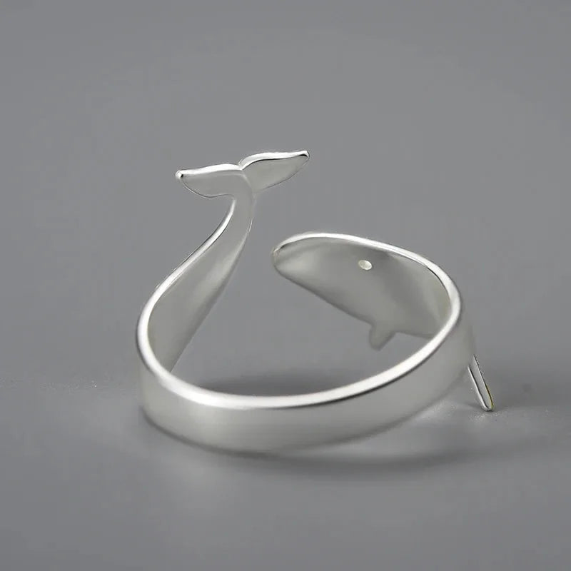 Silver Adjustable Whale Dancing Ring