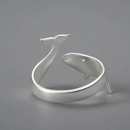 Silver Adjustable Whale Dancing Ring