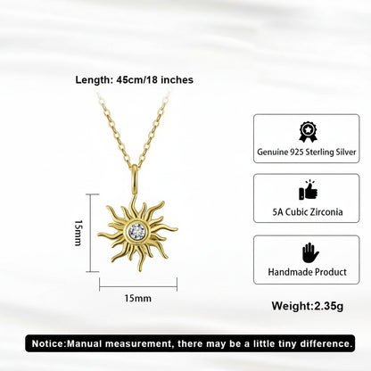 Silver Pendant Necklace, AAAA Cubic Zirconia Decor Solar Design