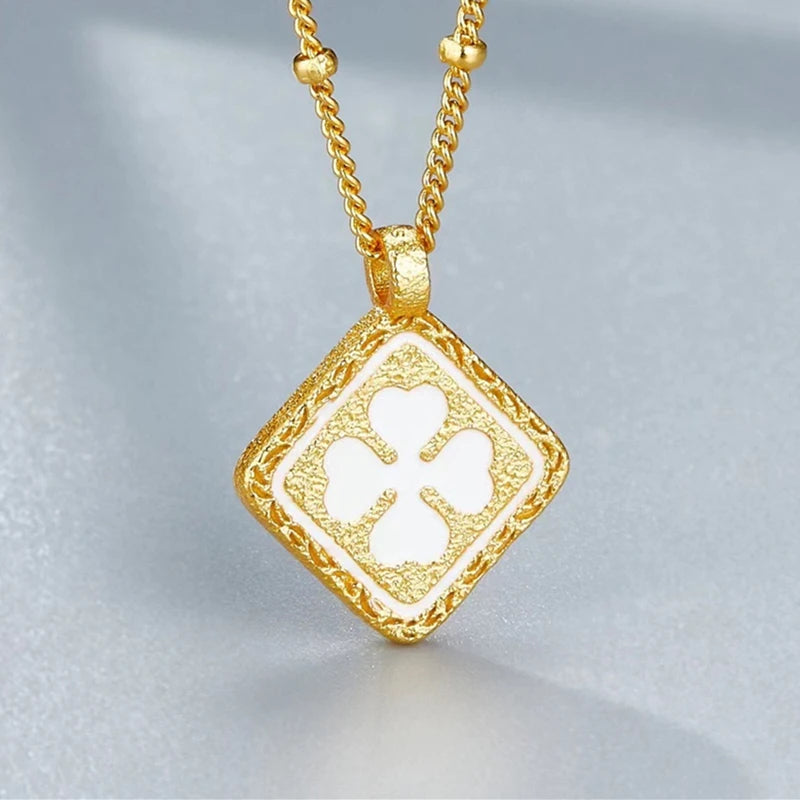 Minimalist Silver 2-sided Square Pendant Chic Lucky  Necklace