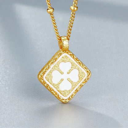 Minimalist Silver 2-sided Square Pendant Chic Lucky  Necklace