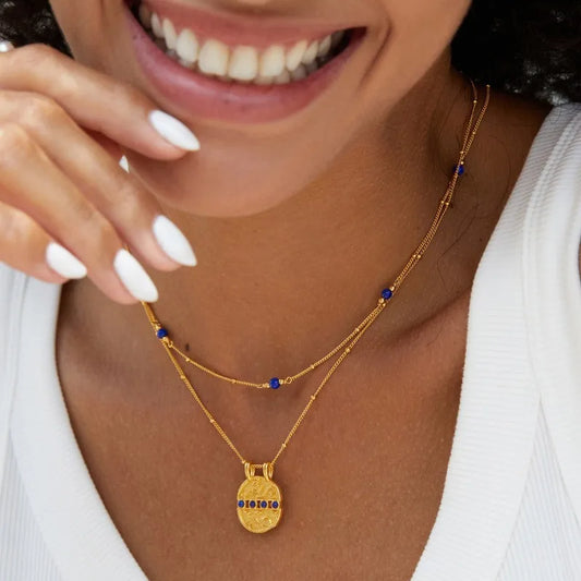 Silver Gold Plated Blue Lapis Lazuli Geometric Pendant Trendy Dainty Chokers Necklaces