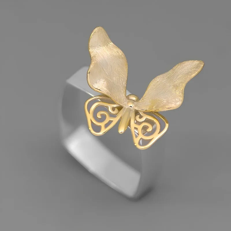 Silver Vintage Hollowed-out Butterfly Ring