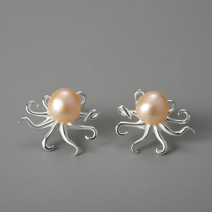 Octopus 925 Sterling Silver Natural Pearl Stud Earrings
