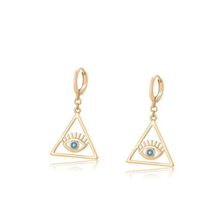 18k Gold Plated Triangle Evil Eye Hoop Drop Earrings