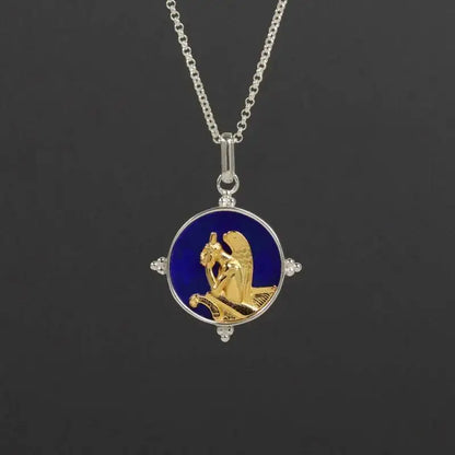 Silver Blue Glass Round Pendant