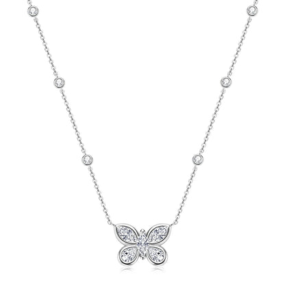 Silver Zircon Butterfly Necklace