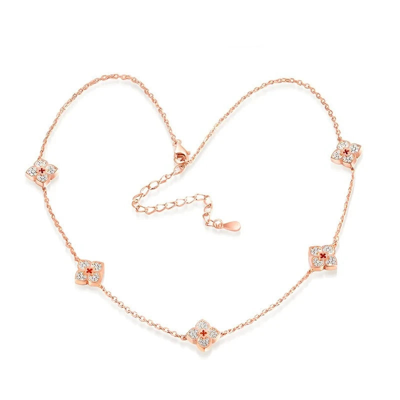 Silver Plated Flower Moissanite Choker Necklace