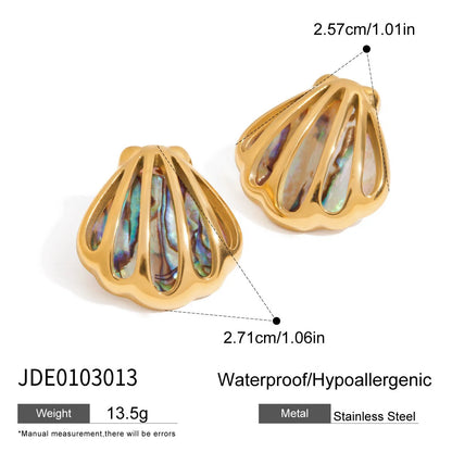 Waterproof Holiday Ocean Abalone Shell Stud Earrings – 18K Gold‑Color Plated Stainless Steel