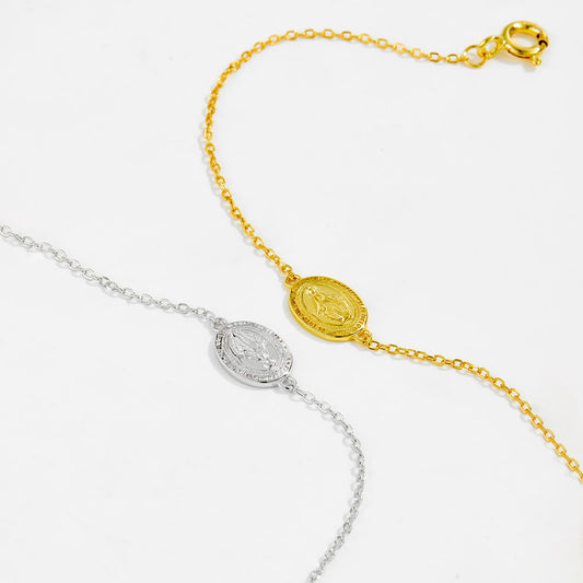 925 Sterling Silver Virgin Mary Charm Bracelet – 18K Gold Plated