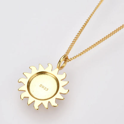 925 Sterling Silver Big Moon & Sun Flower Pendant Necklace – 18K Gold Plated