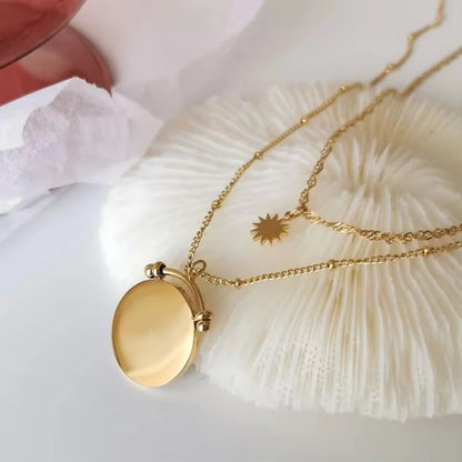 Vintage Double-Layer Baroque Necklace – 18K Gold Plated Stainless Steel with Flower Texture & Coin Pendant