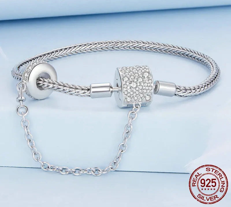 Silver Charm Bracelet with Safety Chain